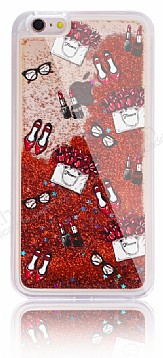 iPhone 6 Plus / 6S Plus Simli Sulu Fashion Resimli Krmz Silikon Klf