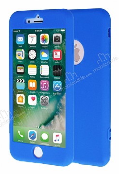 iPhone 7 360 Derece Koruma Likit Mavi Silikon Klf
