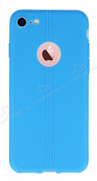 iPhone 7 Deri Desenli Ultra nce Mavi Silikon Klf