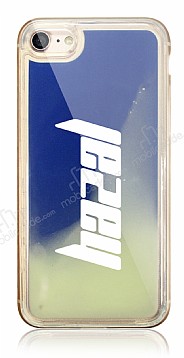 iPhone 7 / 8 Kiiye zel Neon Kumlu Mavi Silikon Klf