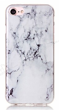 iPhone 7 / 8 Granit Grnml Beyaz Silikon Klf