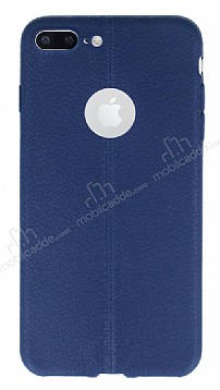 iPhone 7 Plus Deri Desenli Ultra nce Lacivert Silikon Klf