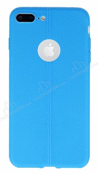iPhone 7 Plus Deri Desenli Ultra nce Mavi Silikon Klf