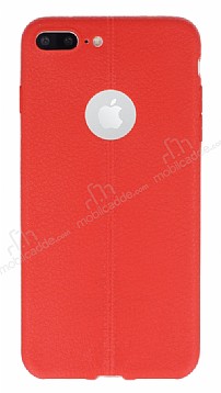 iPhone 7 Plus Deri Desenli Ultra nce Krmz Silikon Klf