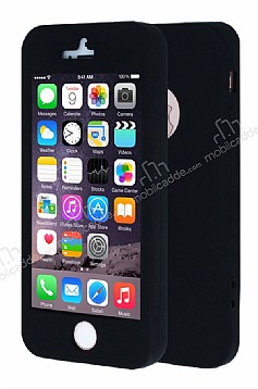 iPhone SE / 5 / 5S 360 Derece Koruma Likit Siyah Silikon Klf