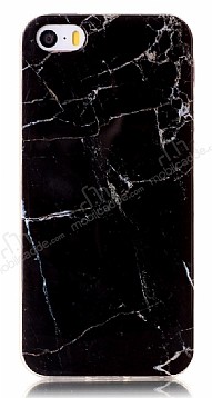 iPhone SE / 5 / 5S Granit Grnml Siyah Silikon Klf