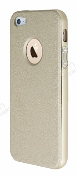 iPhone SE / 5 / 5S Metal Kenarl Gold Deri Rubber Klf