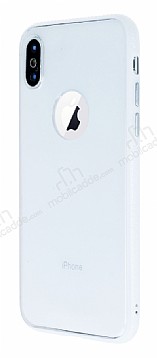 iPhone X / XS Metal Tulu Beyaz Silikon Kenarl effaf Klf