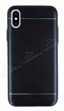 iPhone X / XS Silikon Kenarl Metal Siyah Klf