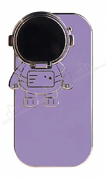 iPhone X / XS Astronot Kamera Korumal Standl Mor Silikon Klf