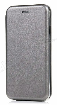 LG Q6 Curve Manyetik Kapakl Silver Deri Klf