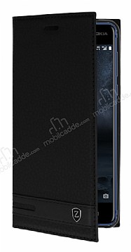Nokia 5 Gizli Mknatsl Yan Kapakl Siyah Deri Klf