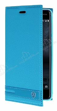 Nokia 5 Gizli Mknatsl Yan Kapakl Mavi Deri Klf