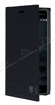 Nokia 6 Gizli Mknatsl Yan Kapakl Siyah Deri Klf
