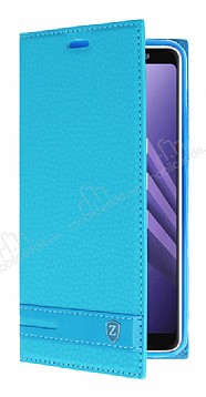Samsung Galaxy A8 2018 Gizli Mknatsl Yan Kapakl Mavi Deri Klf