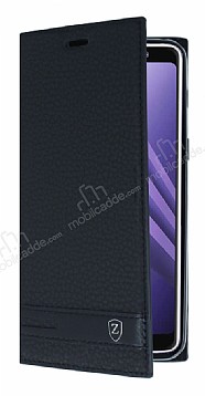 Samsung Galaxy A8 2018 Gizli Mknatsl Yan Kapakl Siyah Deri Klf