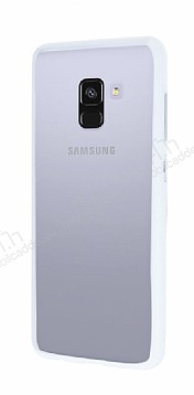 Samsung Galaxy A8 2018 Metal Tulu Beyaz Silikon Kenarl effaf Klf