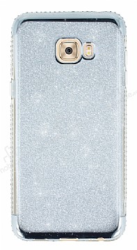 Samsung Galaxy C5 Pro Tal Kenarl Simli Silver Silikon Klf