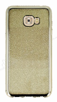 Samsung Galaxy C5 Pro Tal Kenarl Simli Gold Silikon Klf