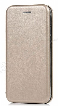 Samsung Galaxy C7 Pro Curve Manyetik Kapakl Gold Deri Klf
