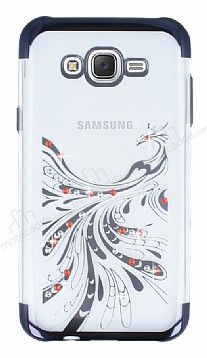 Samsung Galaxy J7 / Galaxy J7 Core Siyah Peacock Tal effaf Silikon Klf