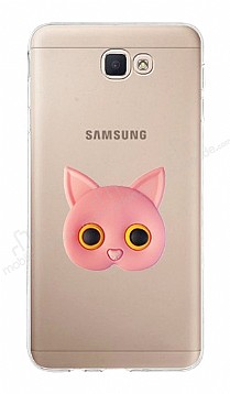 Samsung Galaxy J7 Prime 2 Kedi Figrl Telefon Tutuculu Pembe Silikon Klf