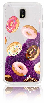 Samsung Galaxy J7 Pro 2017 Simli Sulu Donut Resimli Mor Silikon Klf