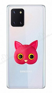 Samsung Galaxy Note 10 Lite Kedi Figrl Telefon Tutuculu Koyu Pembe Silikon Klf