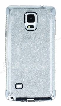 Samsung Galaxy Note 4 Tal Kenarl Simli Silver Silikon Klf