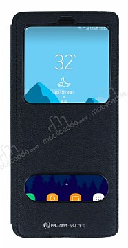 Samsung Galaxy Note 8 Gizli Mknatsl ift Pencereli Siyah Deri Klf