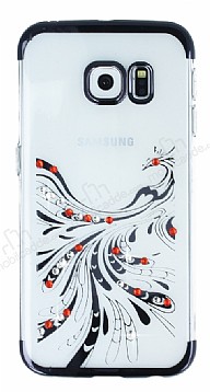 Samsung Galaxy S6 Edge Siyah Peacock Tal effaf Silikon Klf