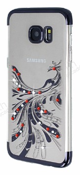 Samsung Galaxy S7 Edge Siyah Peacock Tal effaf Silikon Klf