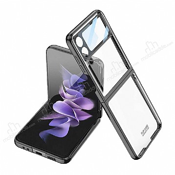 Samsung Galaxy Z Flip 4 Metalik Kenarl Siyah Cam Klf