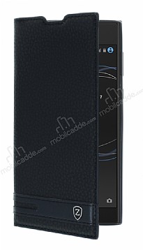 Sony Xperia L1 Gizli Mknatsl Yan Kapakl Siyah Deri Klf