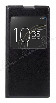 Sony Xperia XA1 Ultra Pencereli nce Yan Kapakl Siyah Klf