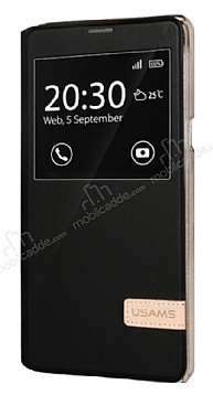 Usams Muge Series HTC One A9 Pencereli Standl Siyah Deri Klf