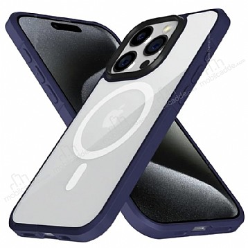 X-Level Ice Crystal iPhone 15 Pro Max MagSafe zellikli Lacivert Silikon Klf