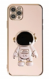 Eiroo Astronot iPhone 11 Pro Max Standl Pembe Silikon Klf