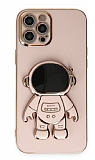 Eiroo Astronot iPhone 12 Pro Max Standl Pembe Silikon Klf