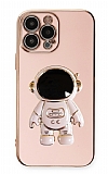 Eiroo Astronot iPhone 13 Pro Max Standl Pembe Silikon Klf