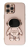 Eiroo Astronot iPhone 13 Pro Standl Pembe Silikon Klf