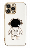 Eiroo Astronot iPhone 14 Pro Standl Beyaz Silikon Klf