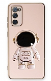 Eiroo Astronot Samsung Galaxy S20 FE Standl Pembe Silikon Klf