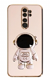 Eiroo Astronot Xiaomi Redmi Note 8 Pro Standl Pembe Silikon Klf