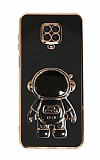 Eiroo Astronot Xiaomi Redmi Note 9S Standl Siyah Silikon Klf