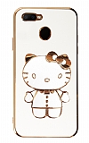Eiroo Aynal Kitty Oppo A12 Standl Beyaz Silikon Klf