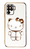 Eiroo Aynal Kitty Oppo A94 Standl Beyaz Silikon Klf