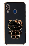 Eiroo Aynal Kitty Samsung Galaxy A20 / A30 Standl Siyah Silikon Klf