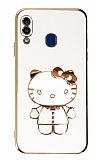 Eiroo Aynal Kitty Samsung Galaxy A20 / A30 Standl Beyaz Silikon Klf