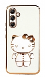 Eiroo Aynal Kitty Samsung Galaxy A34 Standl Beyaz Silikon Klf